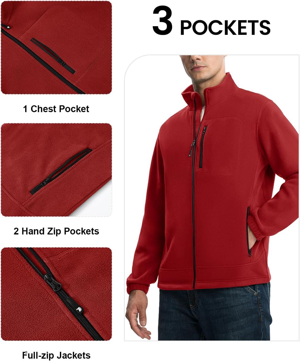 imageTBMPOY Mens Fleece Jackets Lightweight FullZip Fall Jacket Outdoor Hiking Warm Winter Coats with PocketsRed