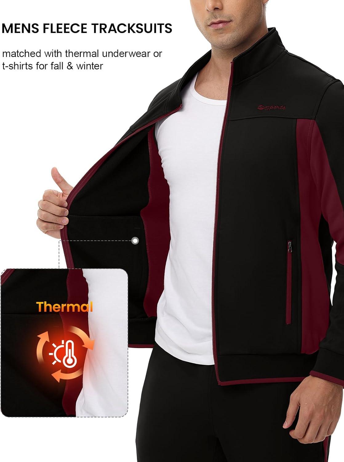 imageTBMPOY Mens Fleece Lined Tracksuits Sweatsuits 2 Piece Sets Winter Jogging Track Sweat Suits Thermal Casual OutfitsBlackWine