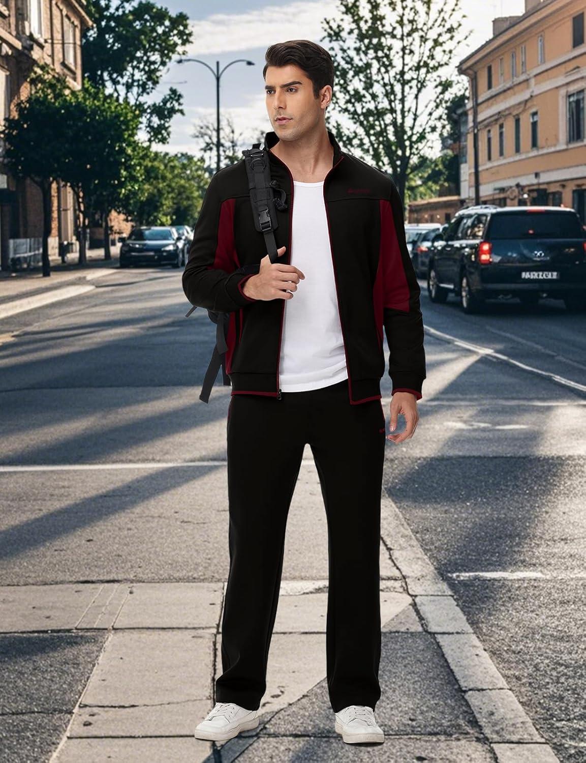 imageTBMPOY Mens Fleece Lined Tracksuits Sweatsuits 2 Piece Sets Winter Jogging Track Sweat Suits Thermal Casual OutfitsBlackWine