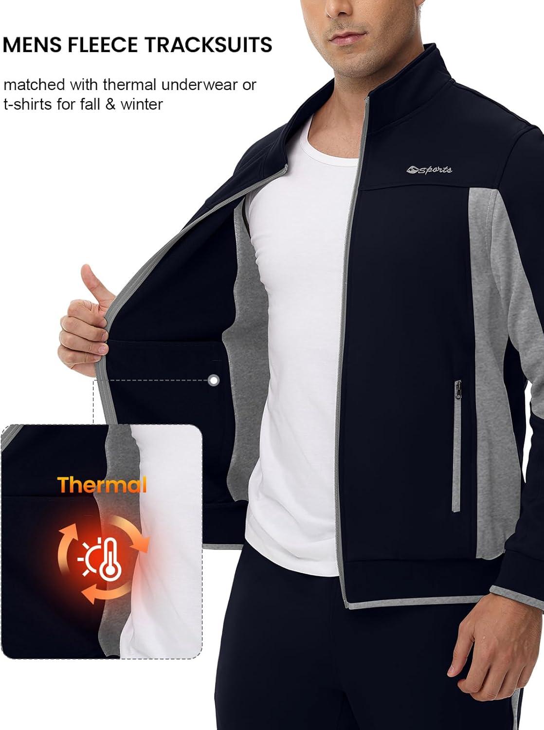 imageTBMPOY Mens Fleece Lined Tracksuits Sweatsuits 2 Piece Sets Winter Jogging Track Sweat Suits Thermal Casual OutfitsDark BlueLight Grey