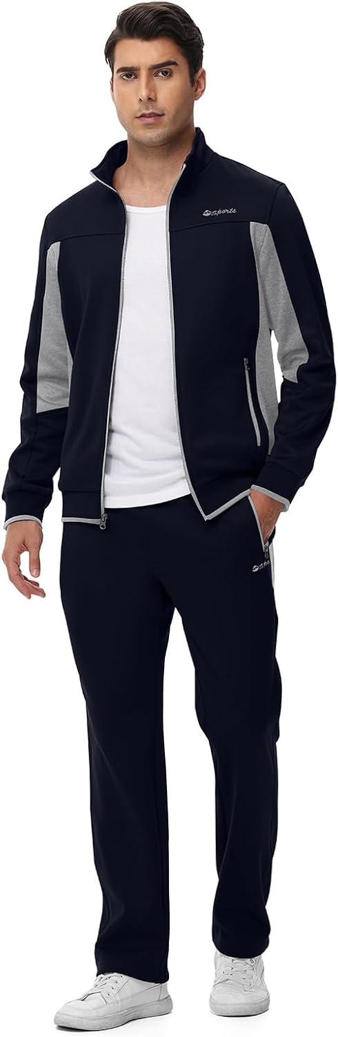 imageTBMPOY Mens Fleece Lined Tracksuits Sweatsuits 2 Piece Sets Winter Jogging Track Sweat Suits Thermal Casual OutfitsDark BlueLight Grey