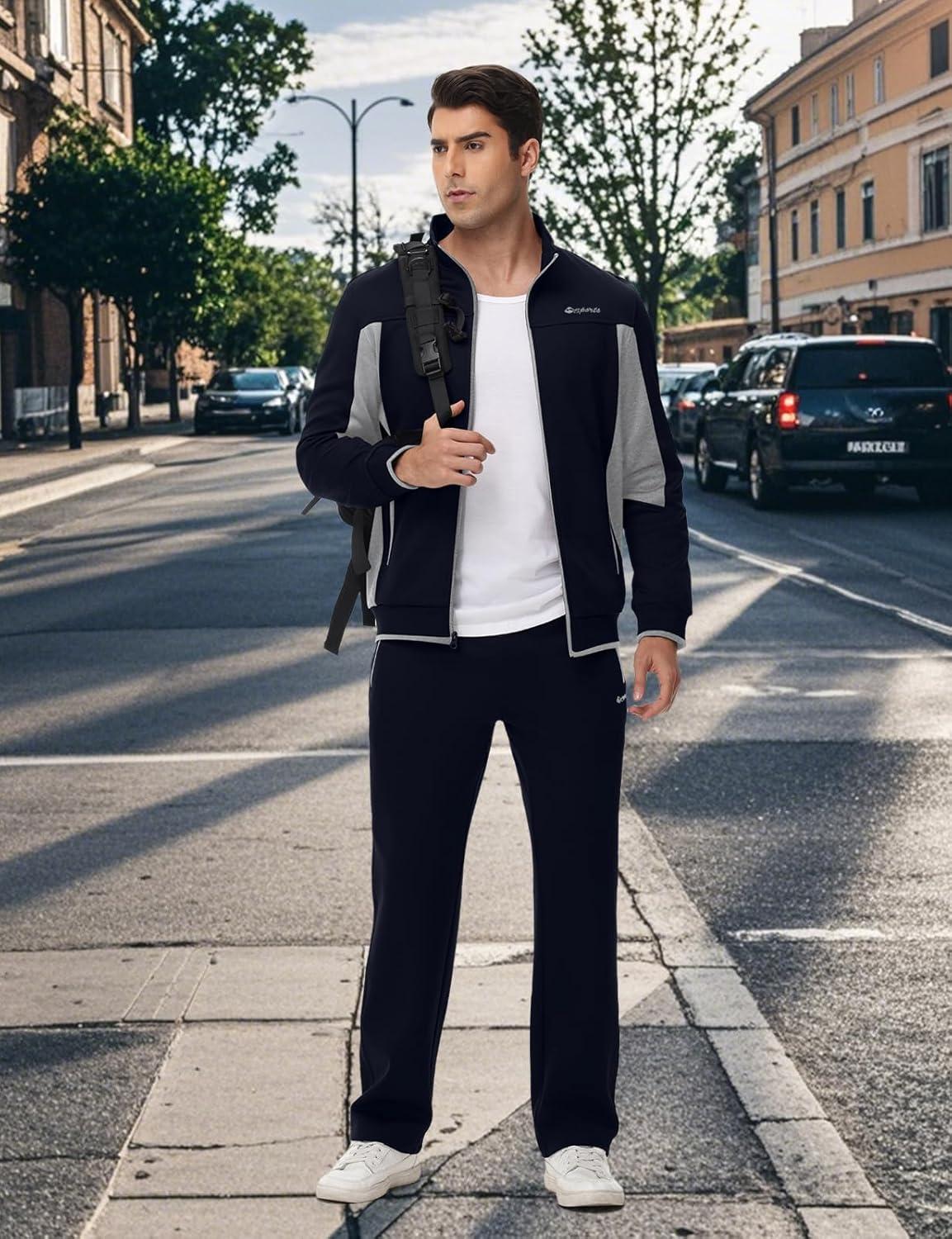 imageTBMPOY Mens Fleece Lined Tracksuits Sweatsuits 2 Piece Sets Winter Jogging Track Sweat Suits Thermal Casual OutfitsDark BlueLight Grey