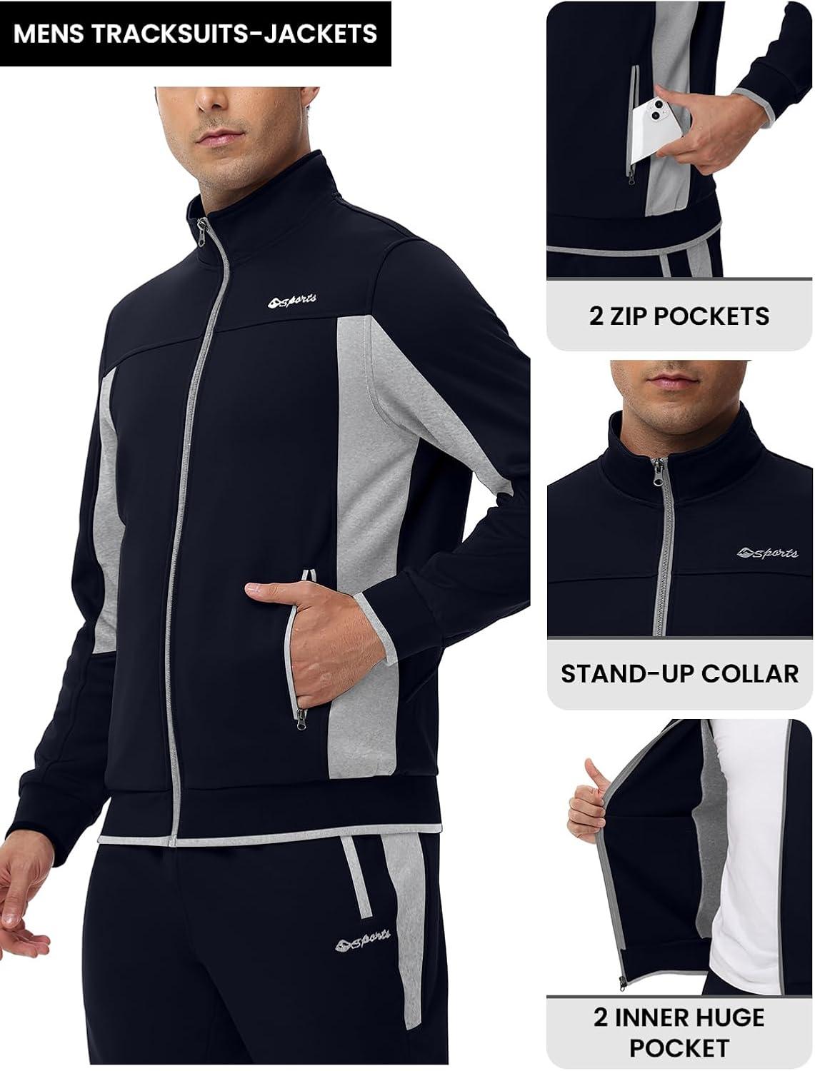 imageTBMPOY Mens Fleece Lined Tracksuits Sweatsuits 2 Piece Sets Winter Jogging Track Sweat Suits Thermal Casual OutfitsDark BlueLight Grey