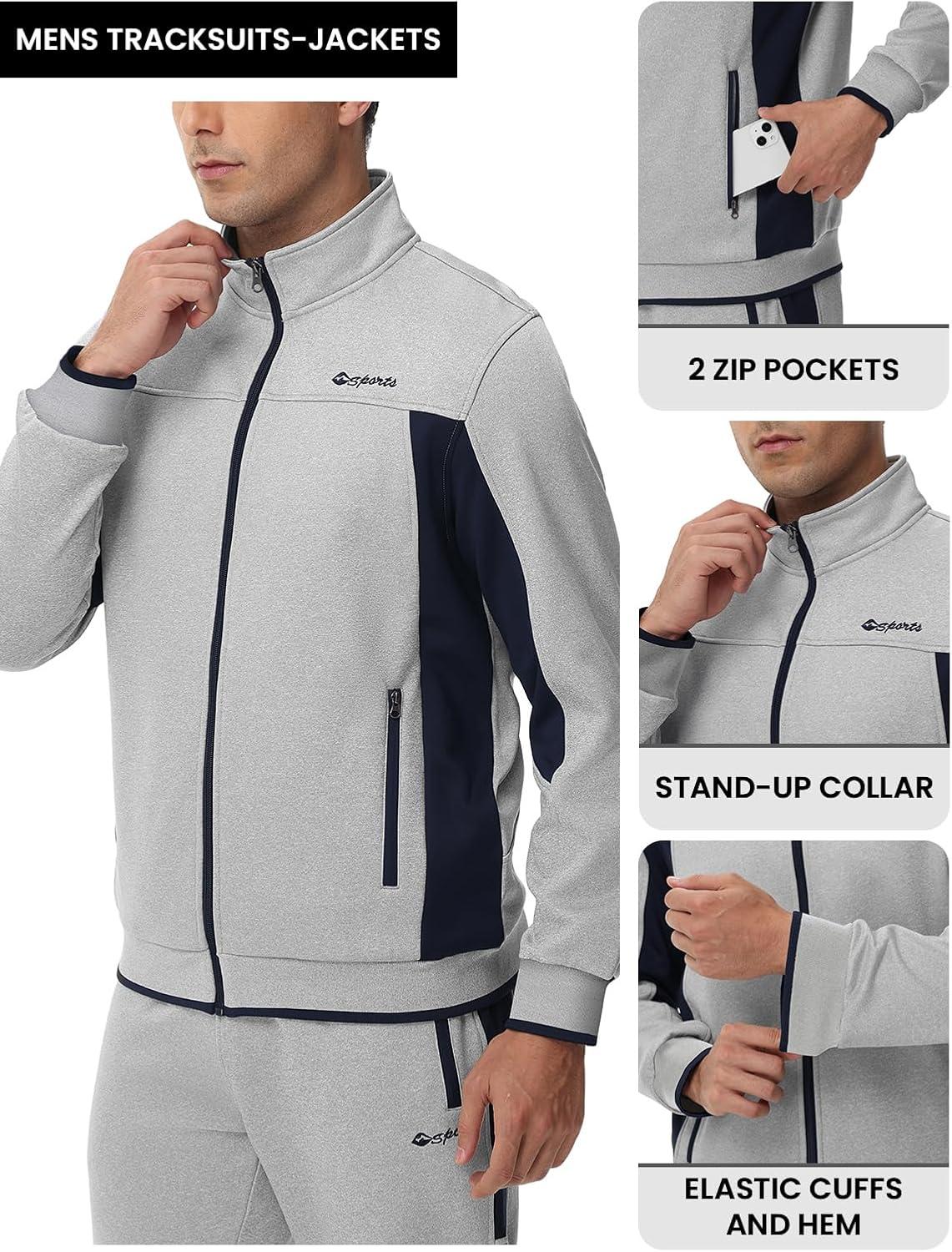 imageTBMPOY Mens Fleece Lined Tracksuits Sweatsuits 2 Piece Sets Winter Jogging Track Sweat Suits Thermal Casual OutfitsLight GreyDark Blue