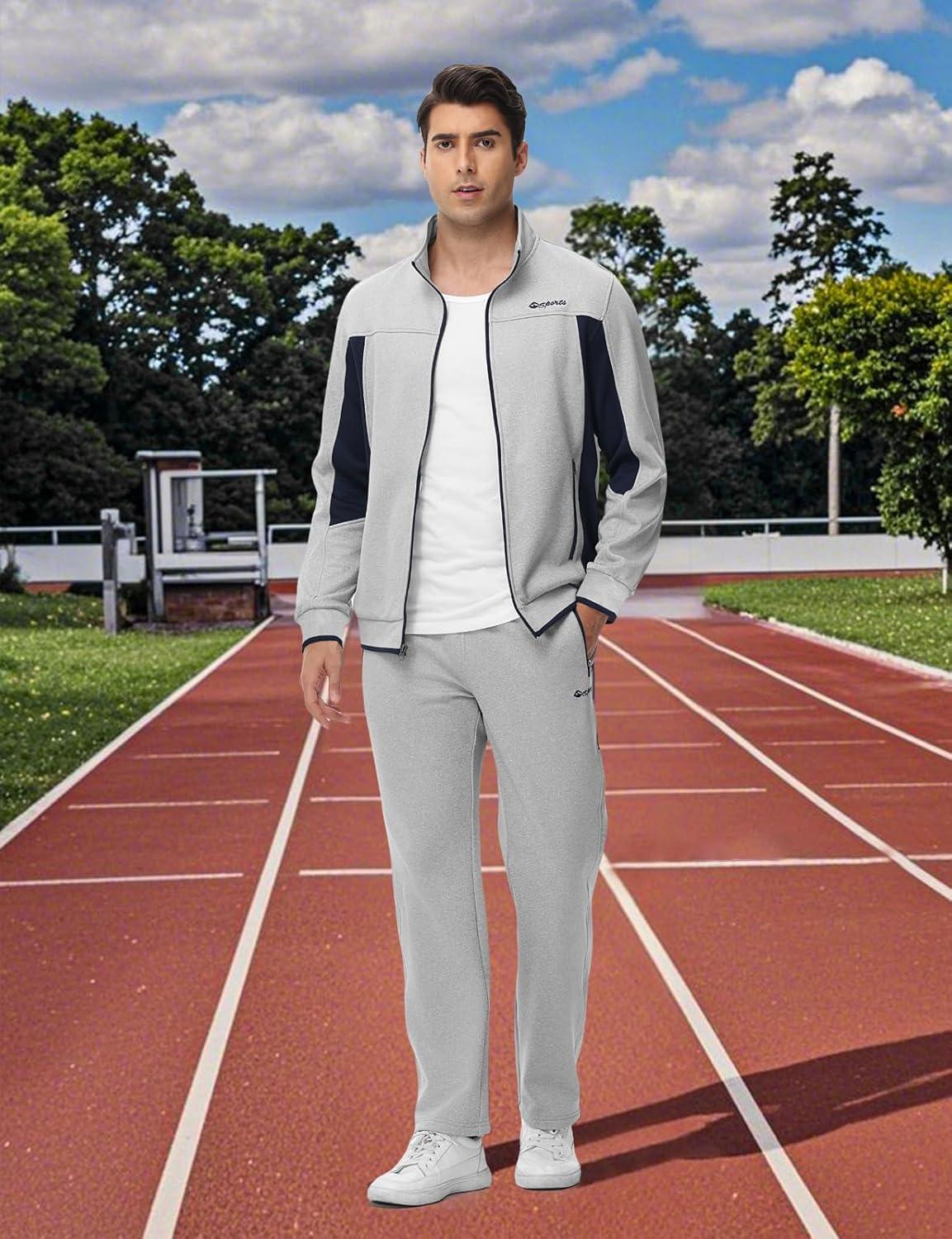 imageTBMPOY Mens Fleece Lined Tracksuits Sweatsuits 2 Piece Sets Winter Jogging Track Sweat Suits Thermal Casual OutfitsLight GreyDark Blue