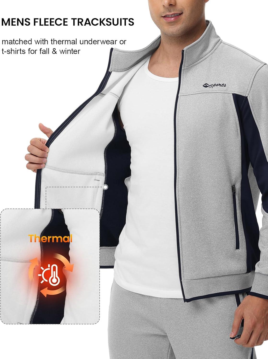imageTBMPOY Mens Fleece Lined Tracksuits Sweatsuits 2 Piece Sets Winter Jogging Track Sweat Suits Thermal Casual OutfitsLight GreyDark Blue