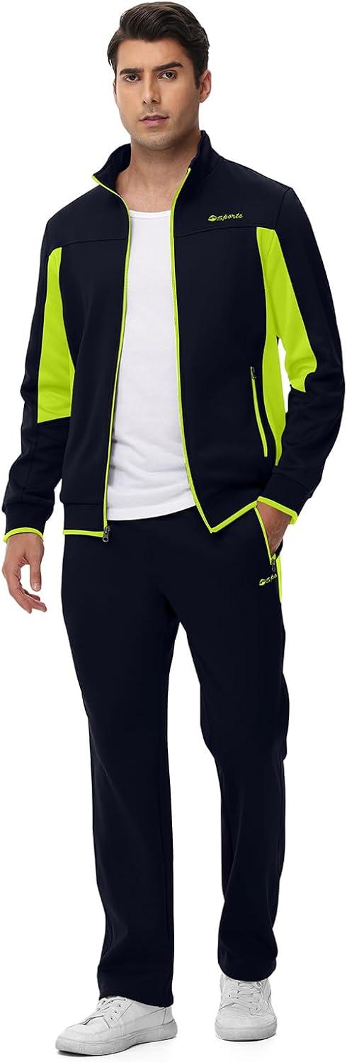 imageTBMPOY Mens Fleece Lined Tracksuits Sweatsuits 2 Piece Sets Winter Jogging Track Sweat Suits Thermal Casual OutfitsNavyFluorescent