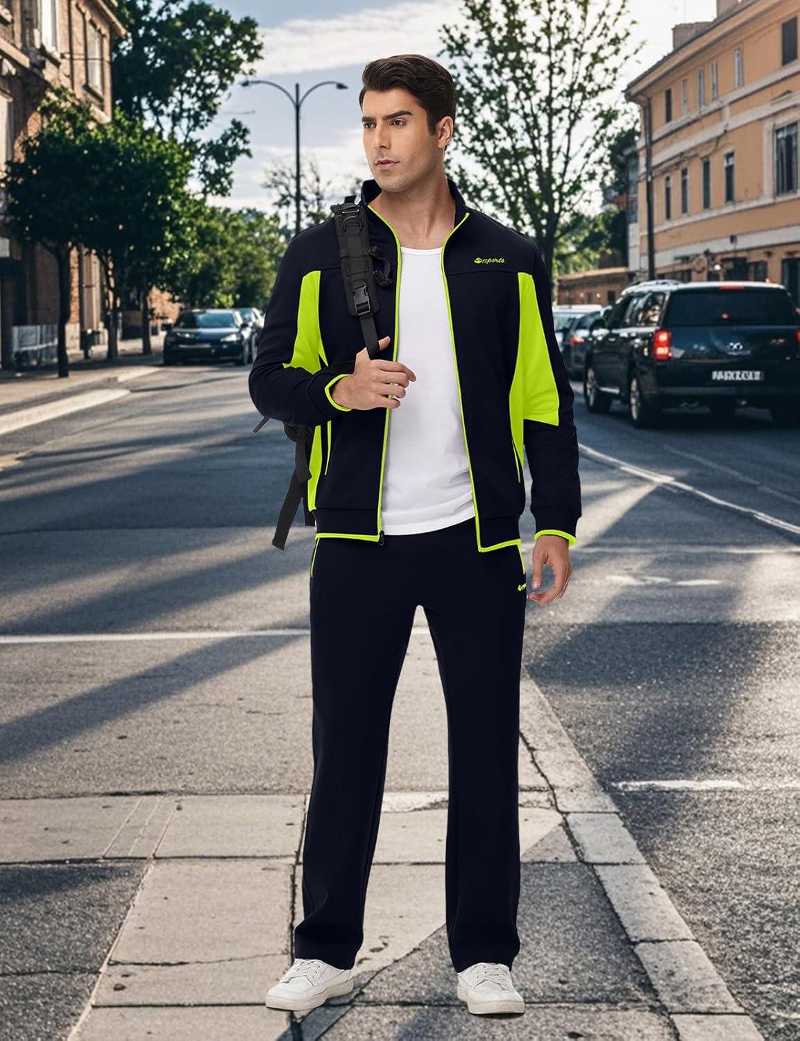 imageTBMPOY Mens Fleece Lined Tracksuits Sweatsuits 2 Piece Sets Winter Jogging Track Sweat Suits Thermal Casual OutfitsNavyFluorescent