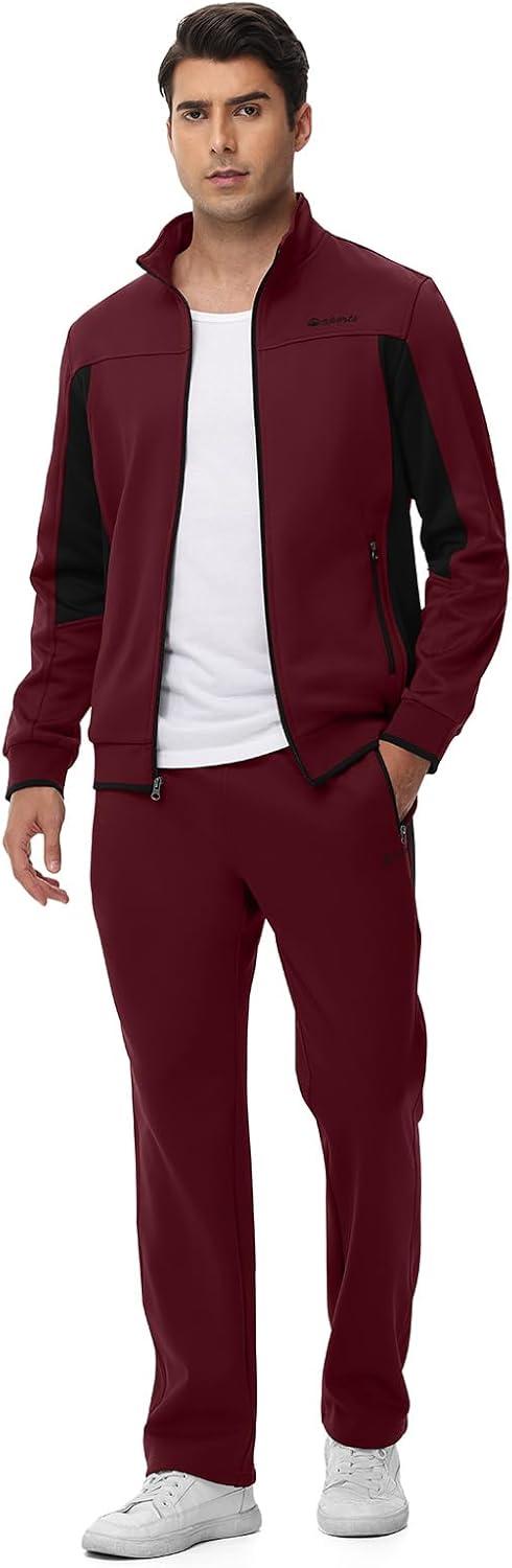 imageTBMPOY Mens Fleece Lined Tracksuits Sweatsuits 2 Piece Sets Winter Jogging Track Sweat Suits Thermal Casual OutfitsWine RedBlack
