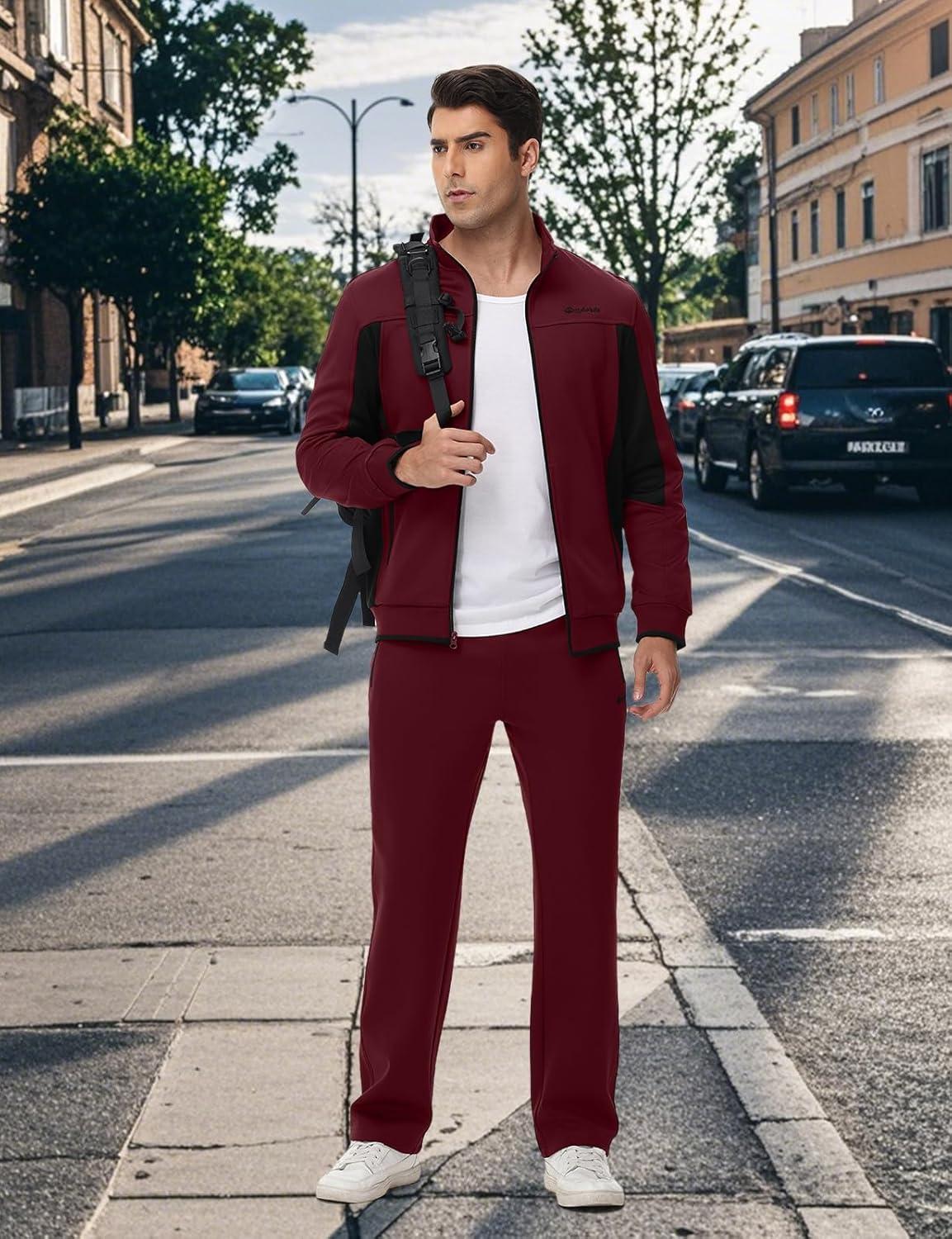 imageTBMPOY Mens Fleece Lined Tracksuits Sweatsuits 2 Piece Sets Winter Jogging Track Sweat Suits Thermal Casual OutfitsWine RedBlack