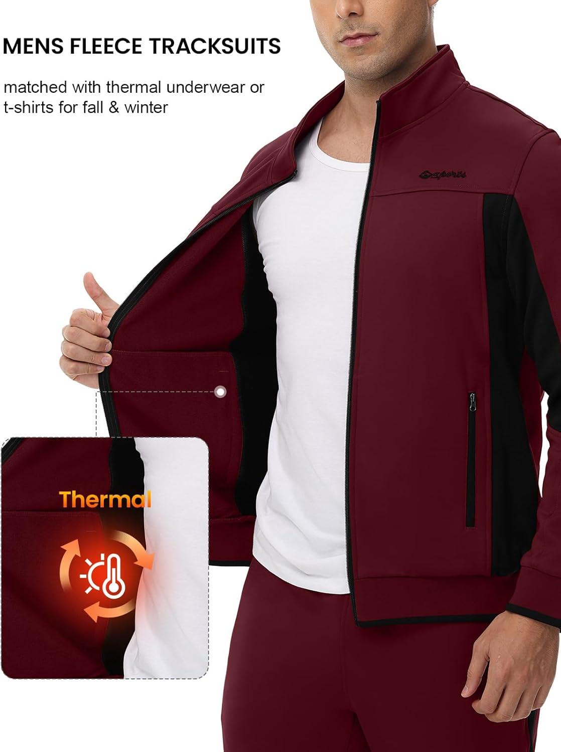 imageTBMPOY Mens Fleece Lined Tracksuits Sweatsuits 2 Piece Sets Winter Jogging Track Sweat Suits Thermal Casual OutfitsWine RedBlack