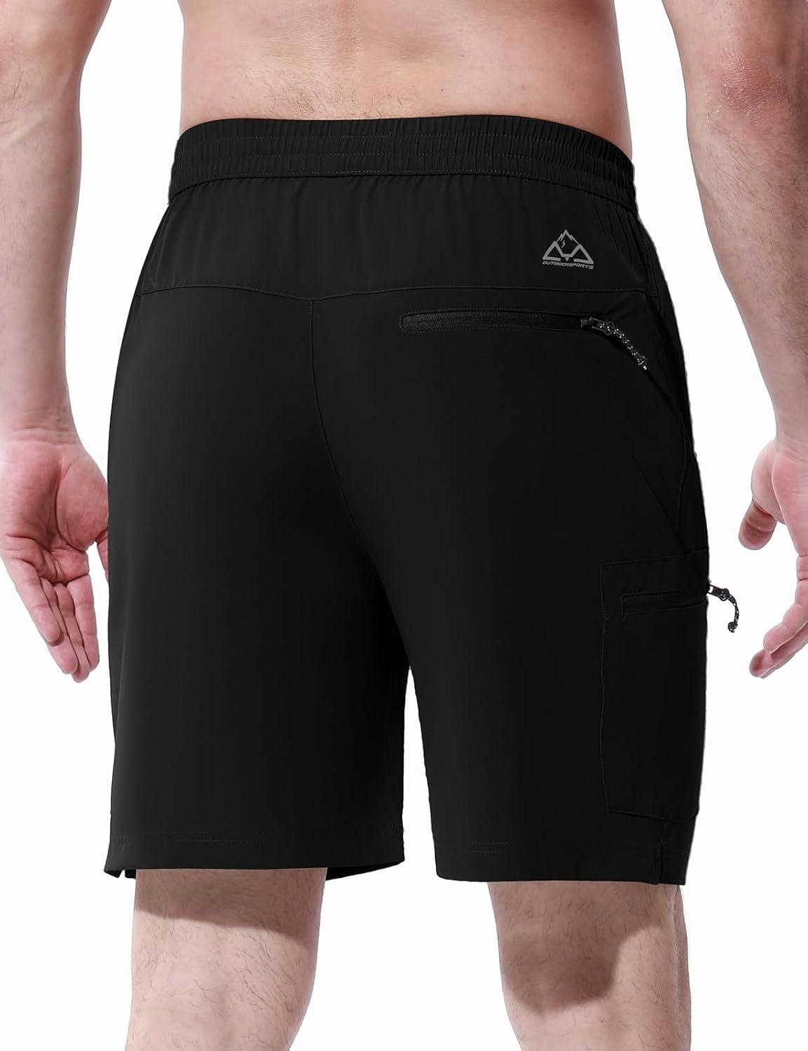 imageTBMPOY Mens Hiking Shorts 7quot Quick Dry Lightweight Cargo Fishing Shorts with Zipper Pockets Elastic Waist Drawstring WalkingBlack