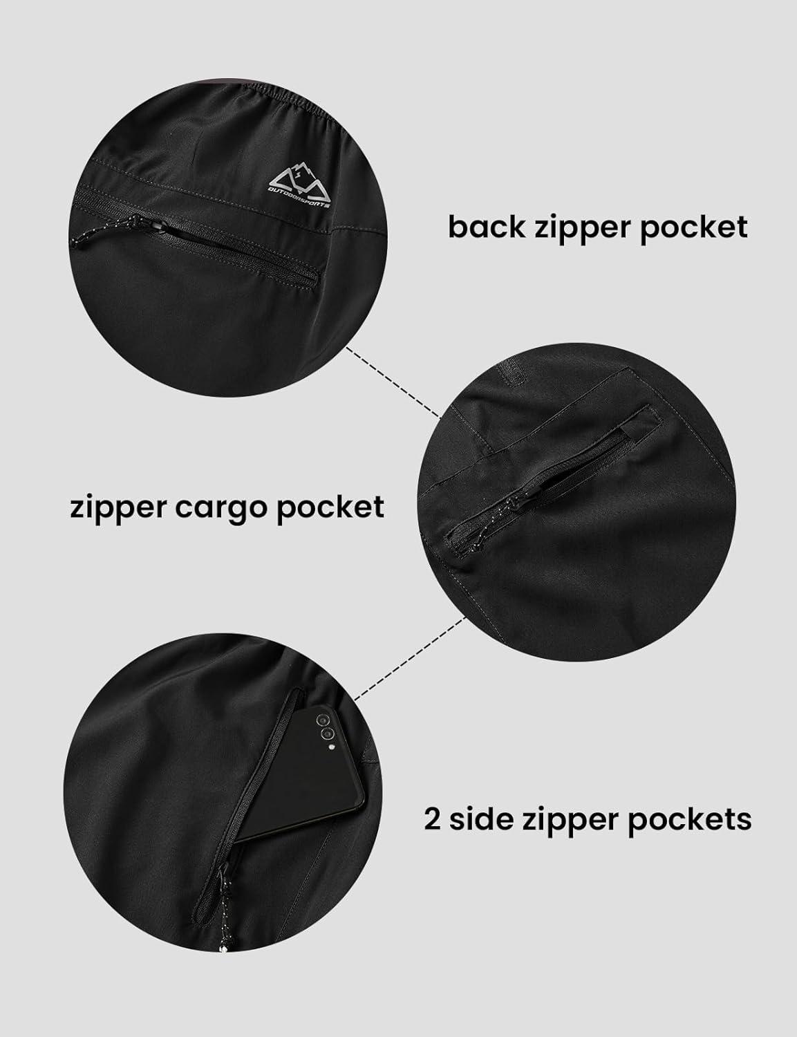 imageTBMPOY Mens Hiking Shorts 7quot Quick Dry Lightweight Cargo Fishing Shorts with Zipper Pockets Elastic Waist Drawstring WalkingBlack