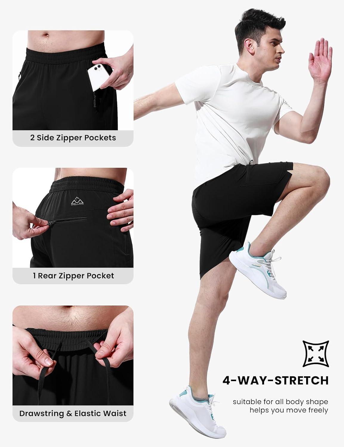 imageTBMPOY Mens Hiking Shorts 7quot Quick Dry Lightweight Cargo Fishing Shorts with Zipper Pockets Elastic Waist Drawstring WalkingBlack