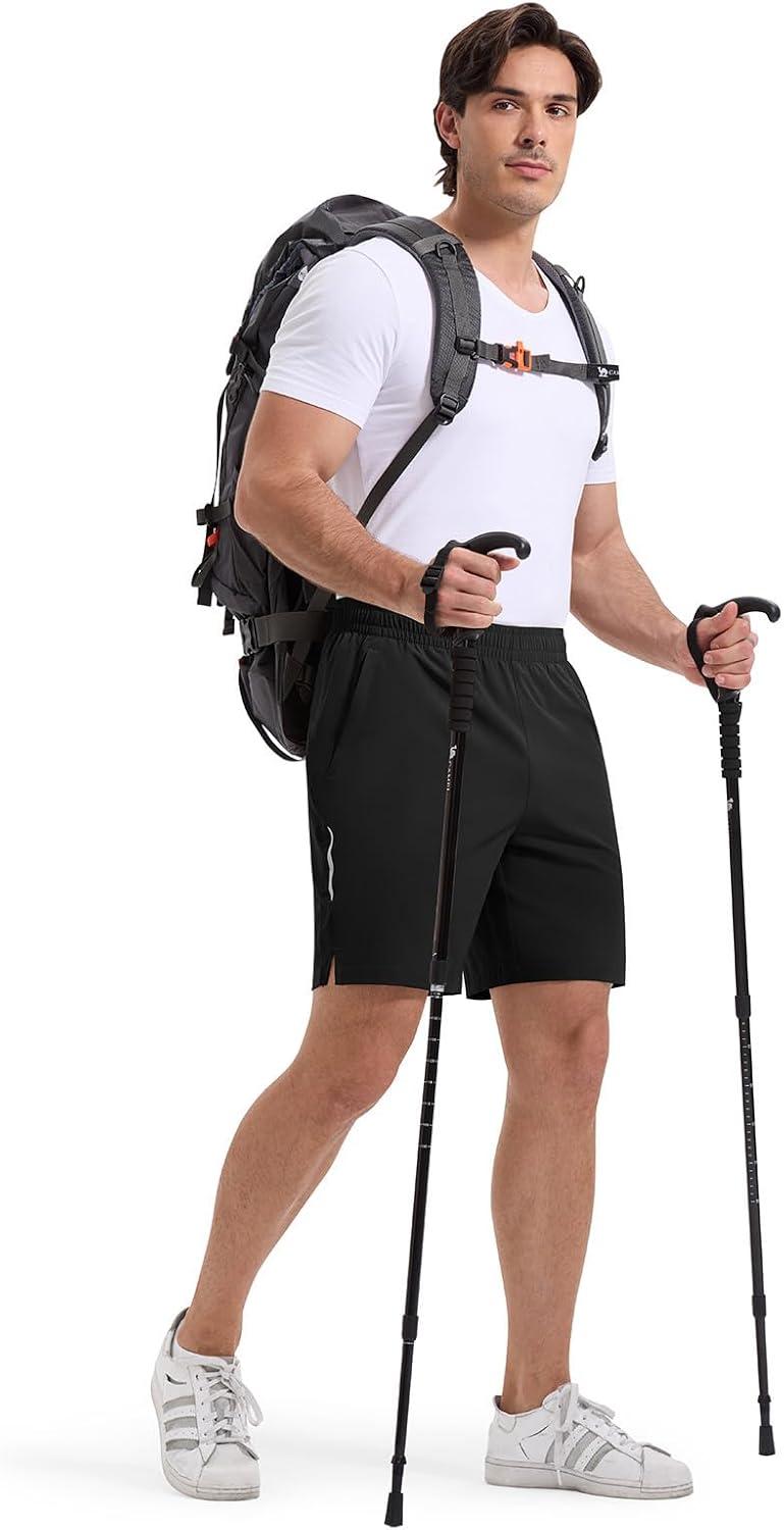 imageTBMPOY Mens Hiking Shorts 7quot Quick Dry Lightweight Cargo Fishing Shorts with Zipper Pockets Elastic Waist Drawstring WalkingBlack