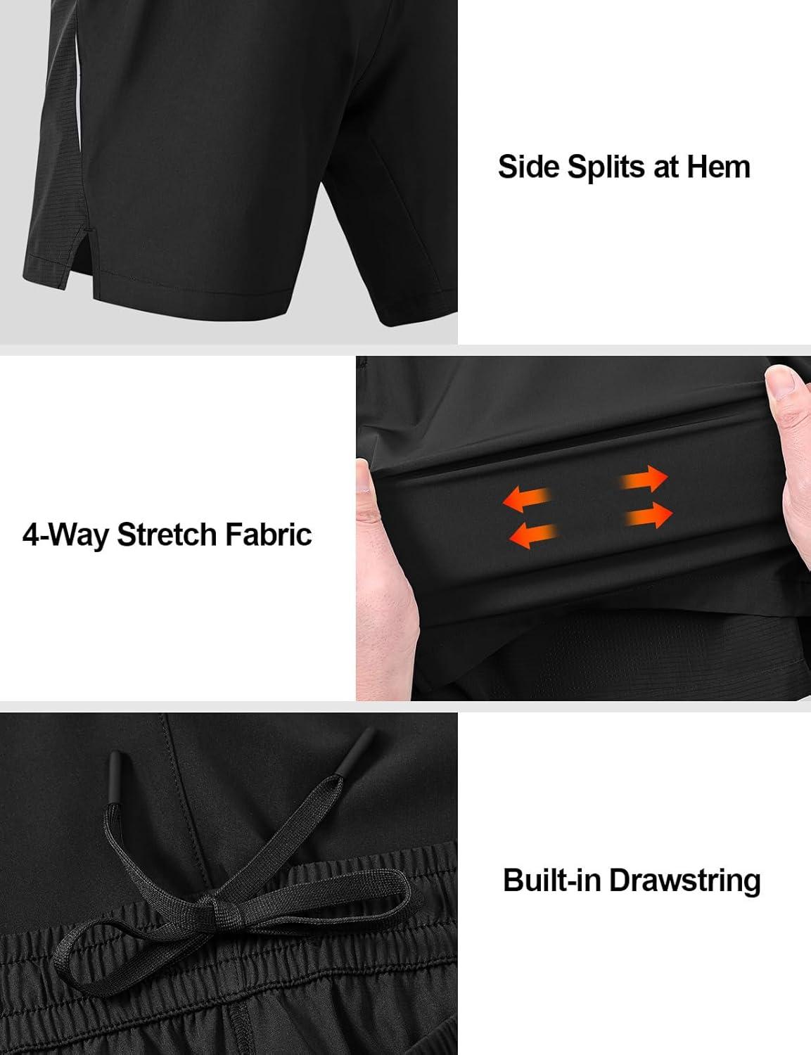 imageTBMPOY Mens Hiking Shorts 7quot Quick Dry Lightweight Cargo Fishing Shorts with Zipper Pockets Elastic Waist Drawstring WalkingDark Grey