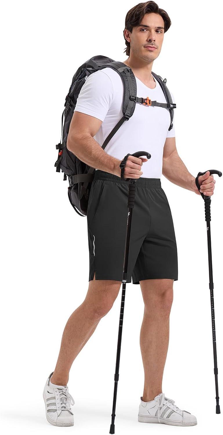 imageTBMPOY Mens Hiking Shorts 7quot Quick Dry Lightweight Cargo Fishing Shorts with Zipper Pockets Elastic Waist Drawstring WalkingDark Grey