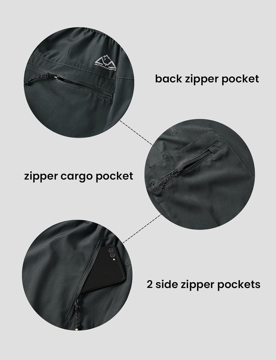 imageTBMPOY Mens Hiking Shorts 7quot Quick Dry Lightweight Cargo Fishing Shorts with Zipper Pockets Elastic Waist Drawstring WalkingDark Grey