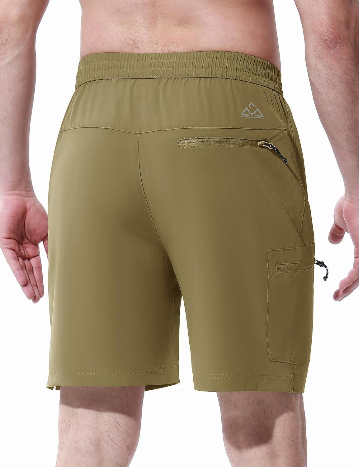 imageTBMPOY Mens Hiking Shorts 7quot Quick Dry Lightweight Cargo Fishing Shorts with Zipper Pockets Elastic Waist Drawstring WalkingKhaki