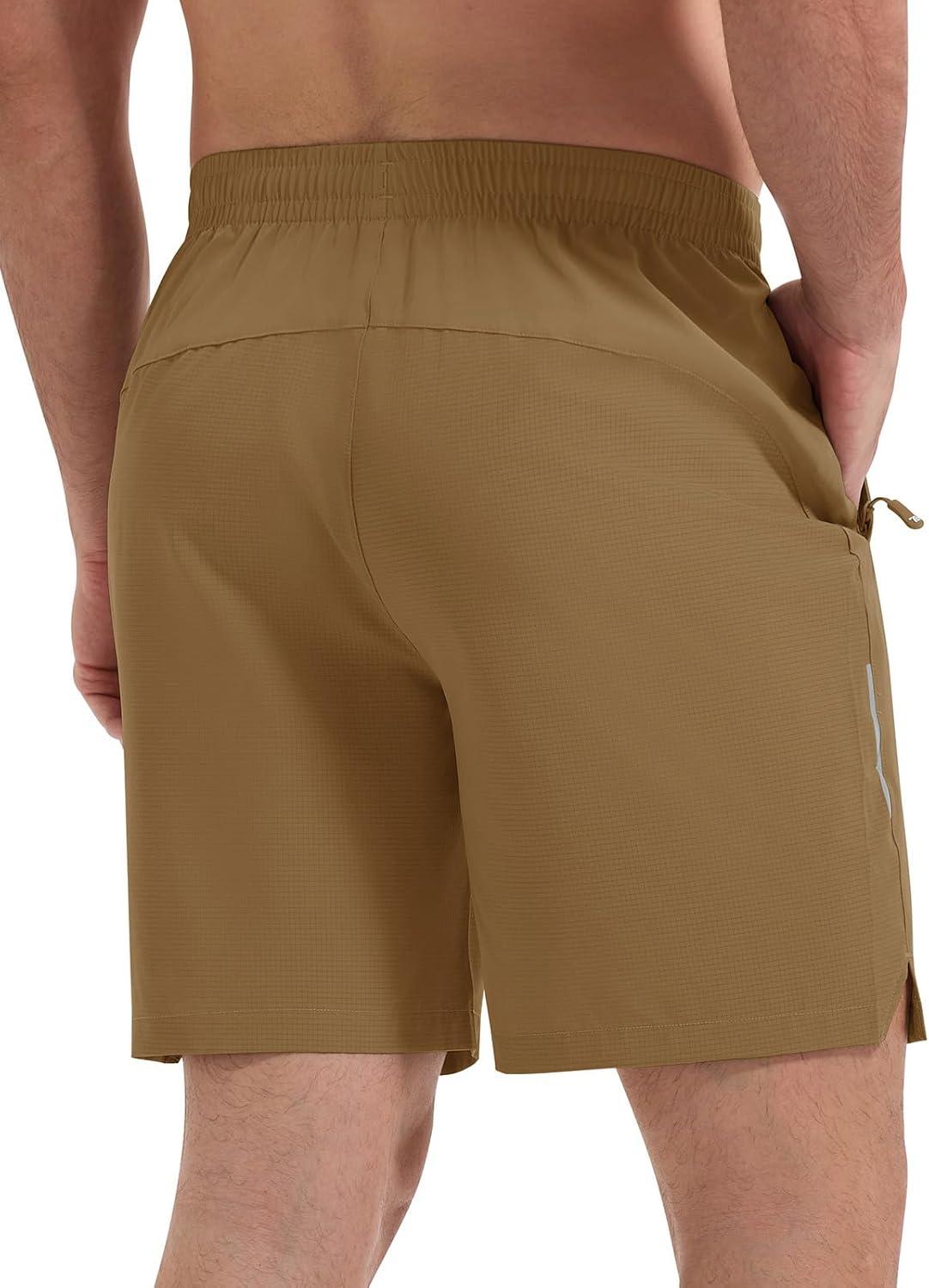 imageTBMPOY Mens Hiking Shorts 7quot Quick Dry Lightweight Cargo Fishing Shorts with Zipper Pockets Elastic Waist Drawstring WalkingKhaki