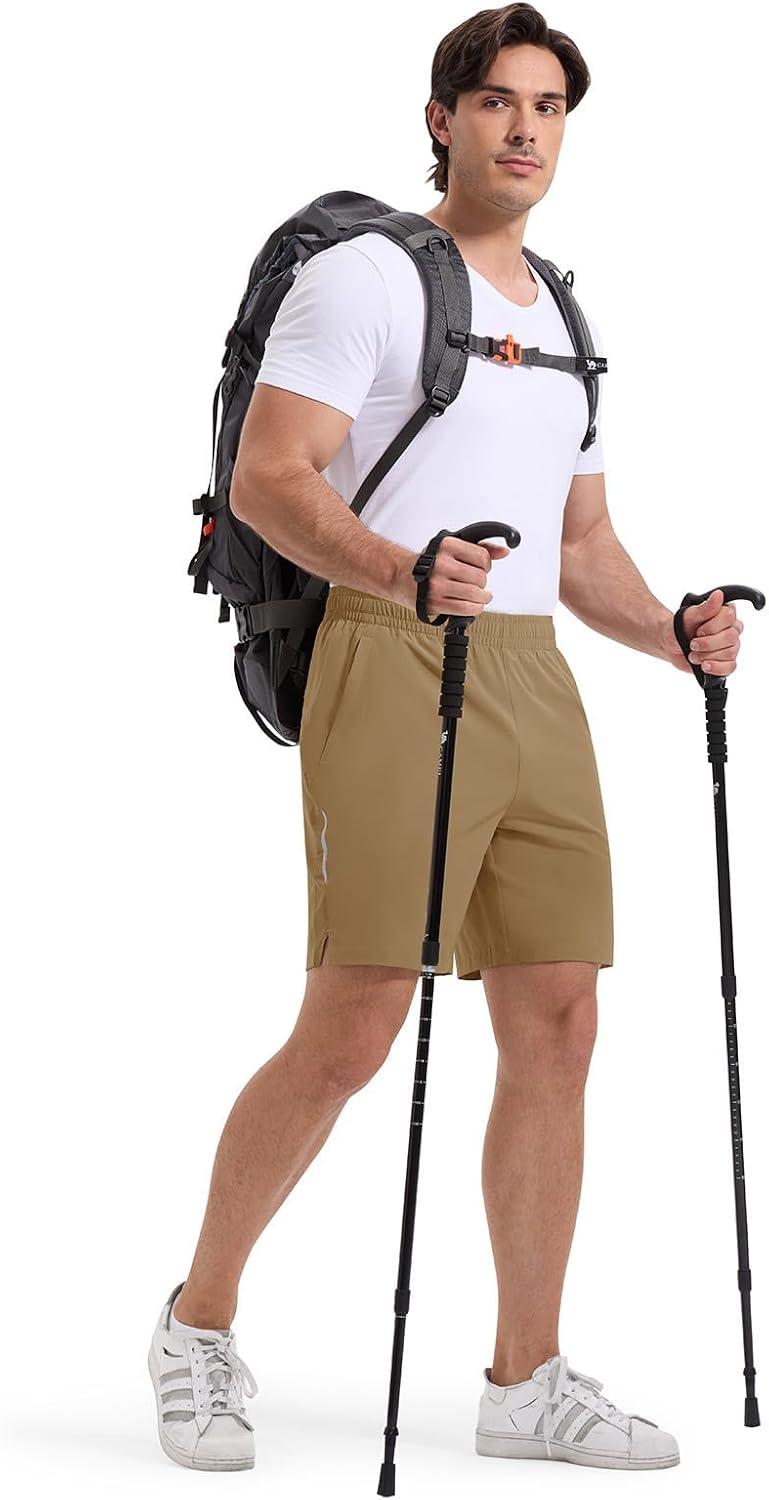 imageTBMPOY Mens Hiking Shorts 7quot Quick Dry Lightweight Cargo Fishing Shorts with Zipper Pockets Elastic Waist Drawstring WalkingKhaki