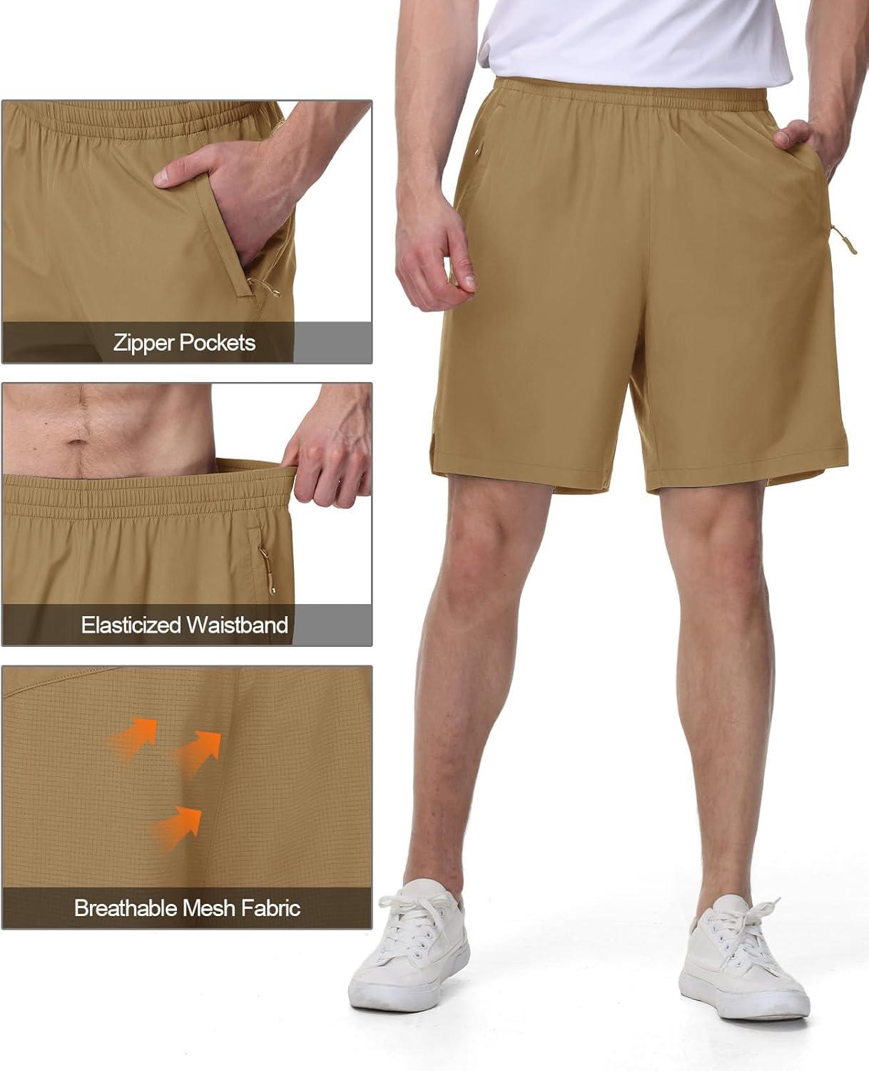 imageTBMPOY Mens Hiking Shorts 7quot Quick Dry Lightweight Cargo Fishing Shorts with Zipper Pockets Elastic Waist Drawstring WalkingKhaki