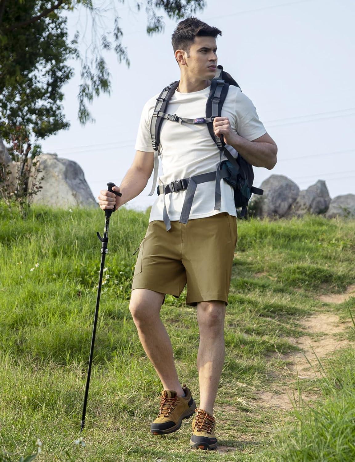 imageTBMPOY Mens Hiking Shorts 7quot Quick Dry Lightweight Cargo Fishing Shorts with Zipper Pockets Elastic Waist Drawstring WalkingKhaki