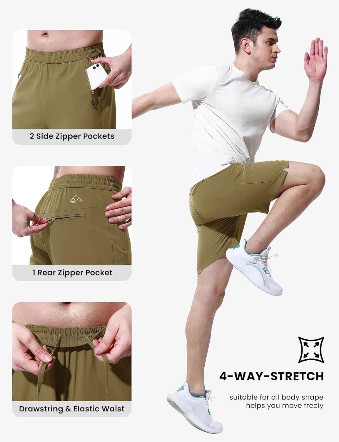 imageTBMPOY Mens Hiking Shorts 7quot Quick Dry Lightweight Cargo Fishing Shorts with Zipper Pockets Elastic Waist Drawstring WalkingKhaki