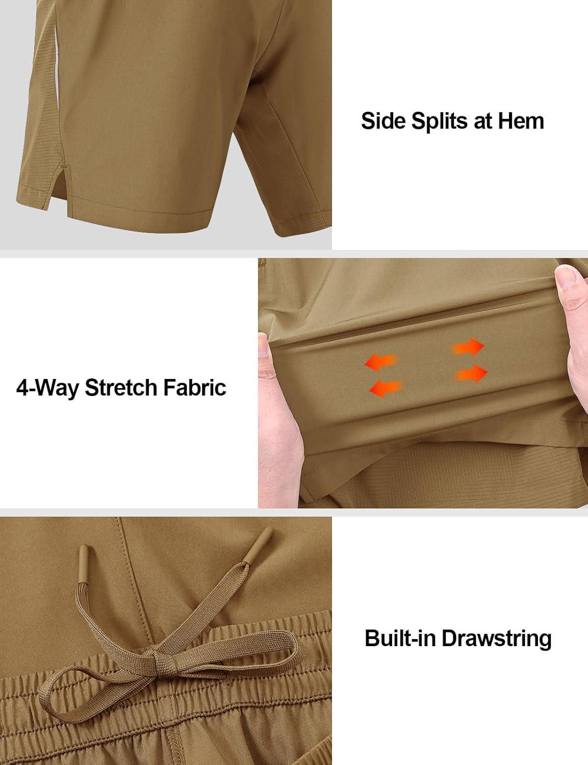 imageTBMPOY Mens Hiking Shorts 7quot Quick Dry Lightweight Cargo Fishing Shorts with Zipper Pockets Elastic Waist Drawstring WalkingKhaki