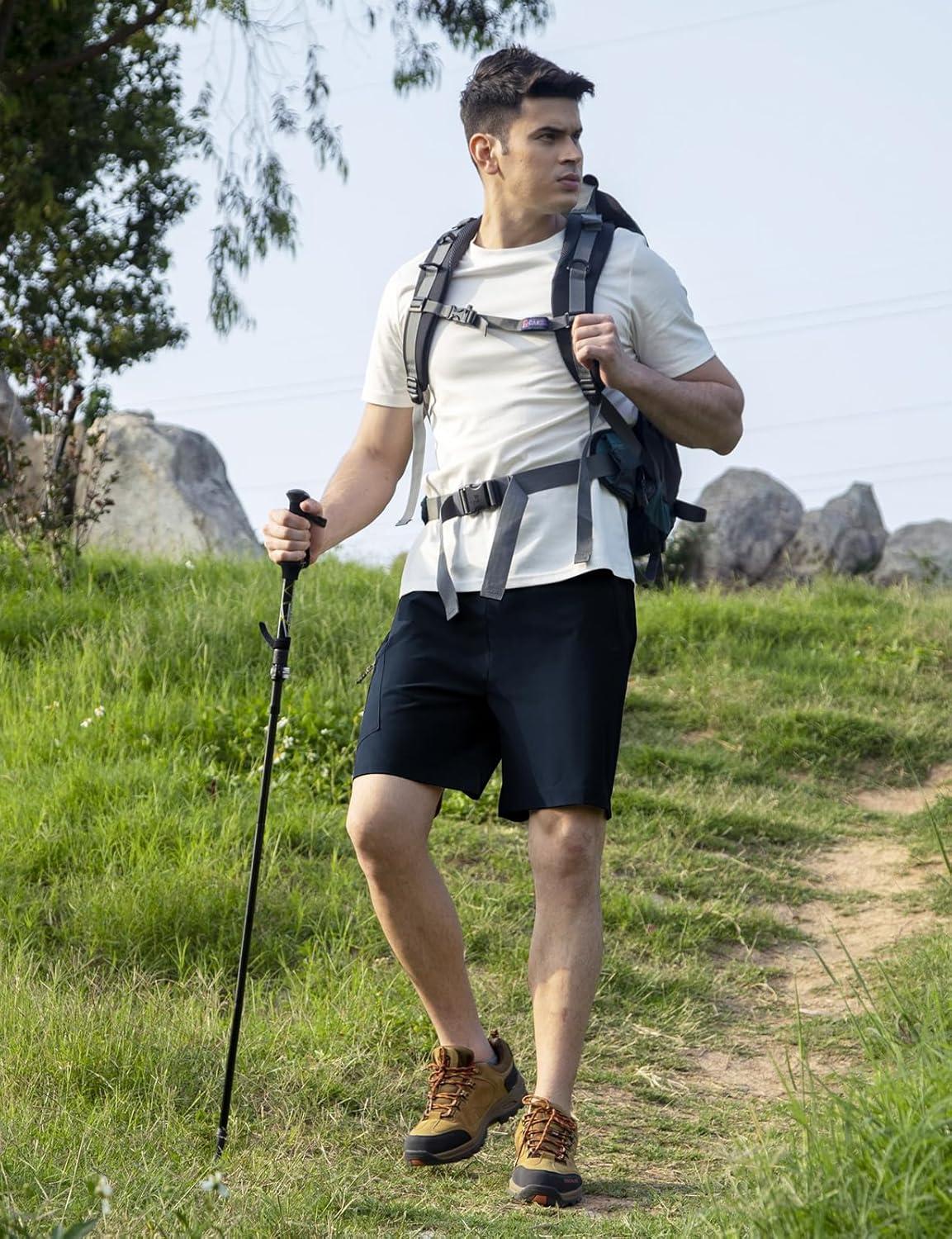 imageTBMPOY Mens Hiking Shorts 7quot Quick Dry Lightweight Cargo Fishing Shorts with Zipper Pockets Elastic Waist Drawstring WalkingNavy