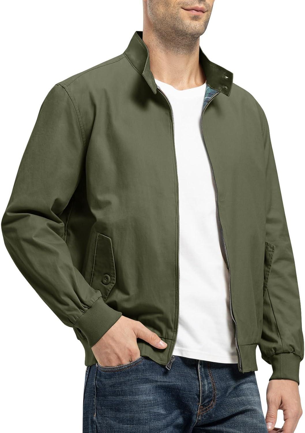 imageTBMPOY Mens Lightweight Cotton Jackets Golf Full Zip Windbreaker Spring Fall Stylish Casual Jackets Work bomberArmy Green