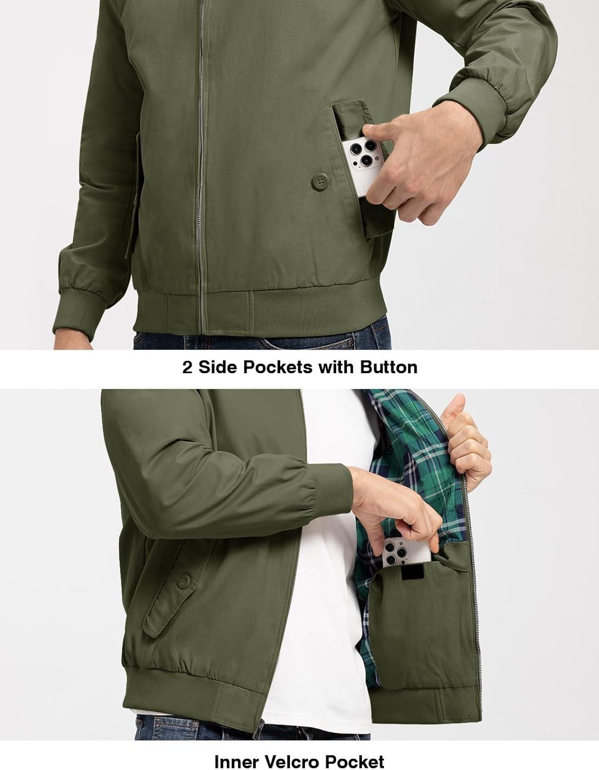imageTBMPOY Mens Lightweight Cotton Jackets Golf Full Zip Windbreaker Spring Fall Stylish Casual Jackets Work bomberArmy Green