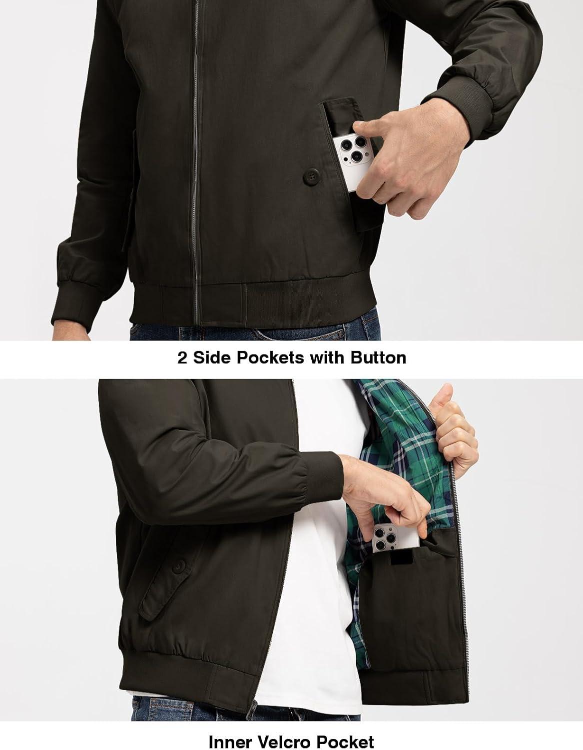 imageTBMPOY Mens Lightweight Cotton Jackets Golf Full Zip Windbreaker Spring Fall Stylish Casual Jackets Work bomberBrown