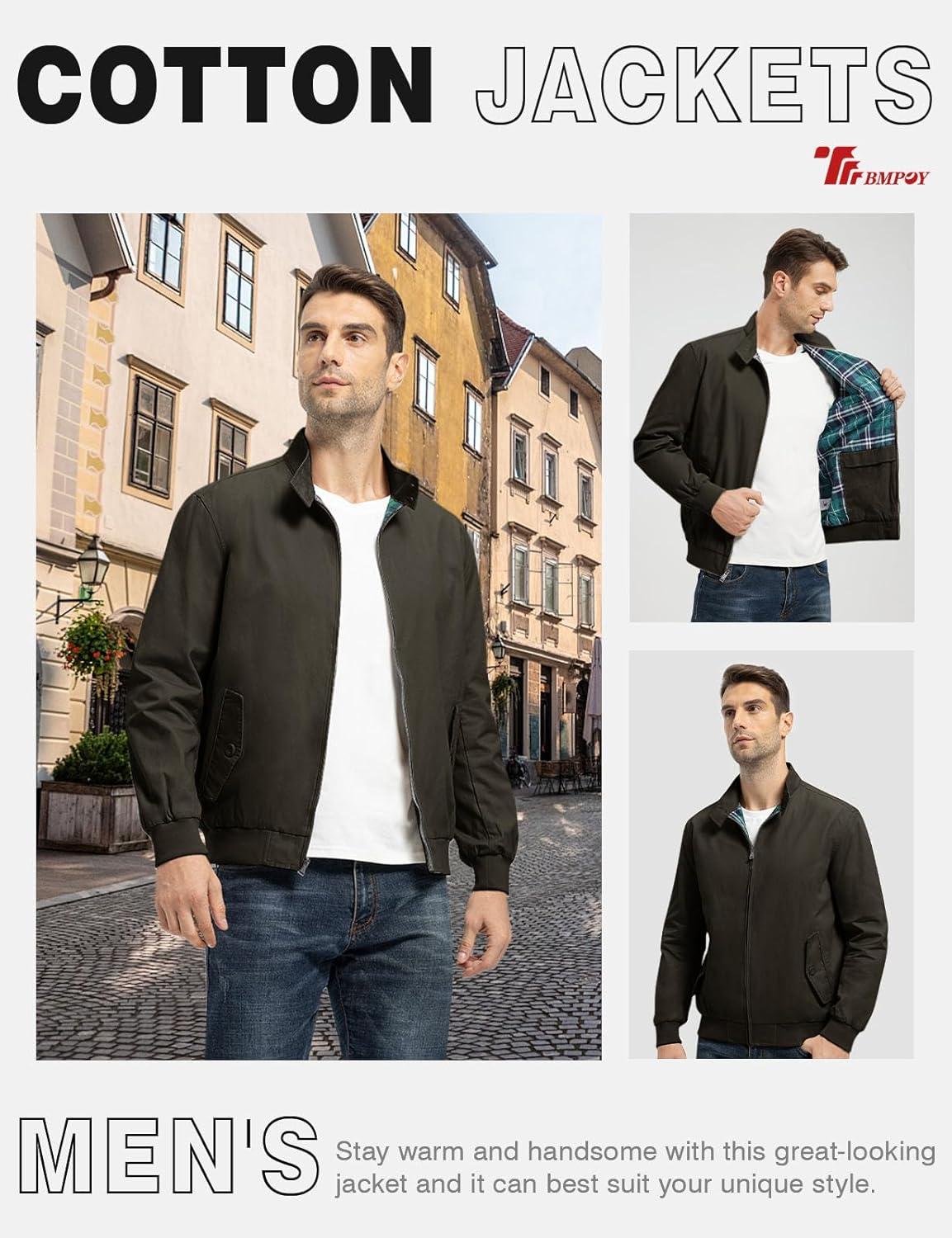 imageTBMPOY Mens Lightweight Cotton Jackets Golf Full Zip Windbreaker Spring Fall Stylish Casual Jackets Work bomberBrown