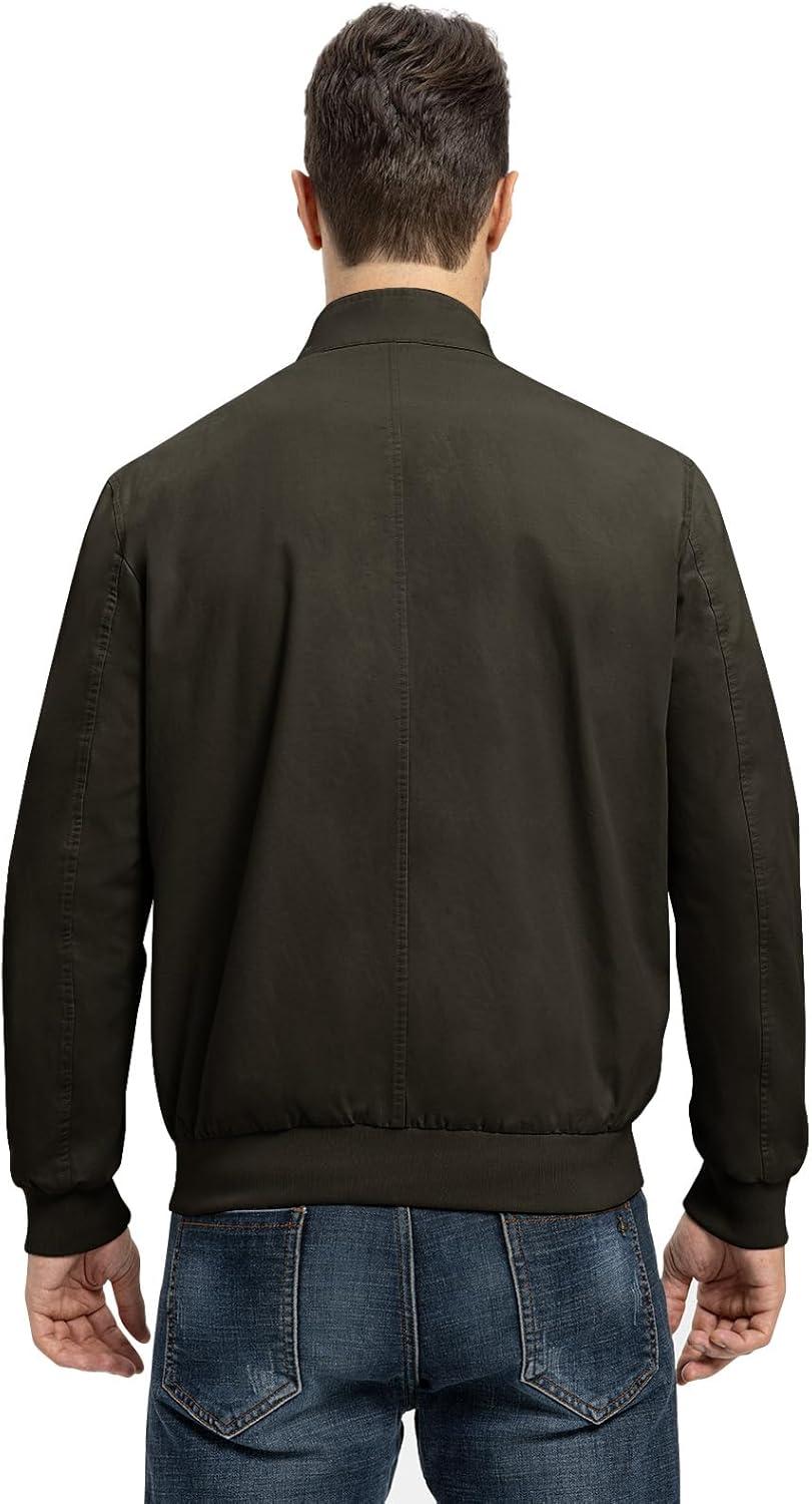 imageTBMPOY Mens Lightweight Cotton Jackets Golf Full Zip Windbreaker Spring Fall Stylish Casual Jackets Work bomberBrown
