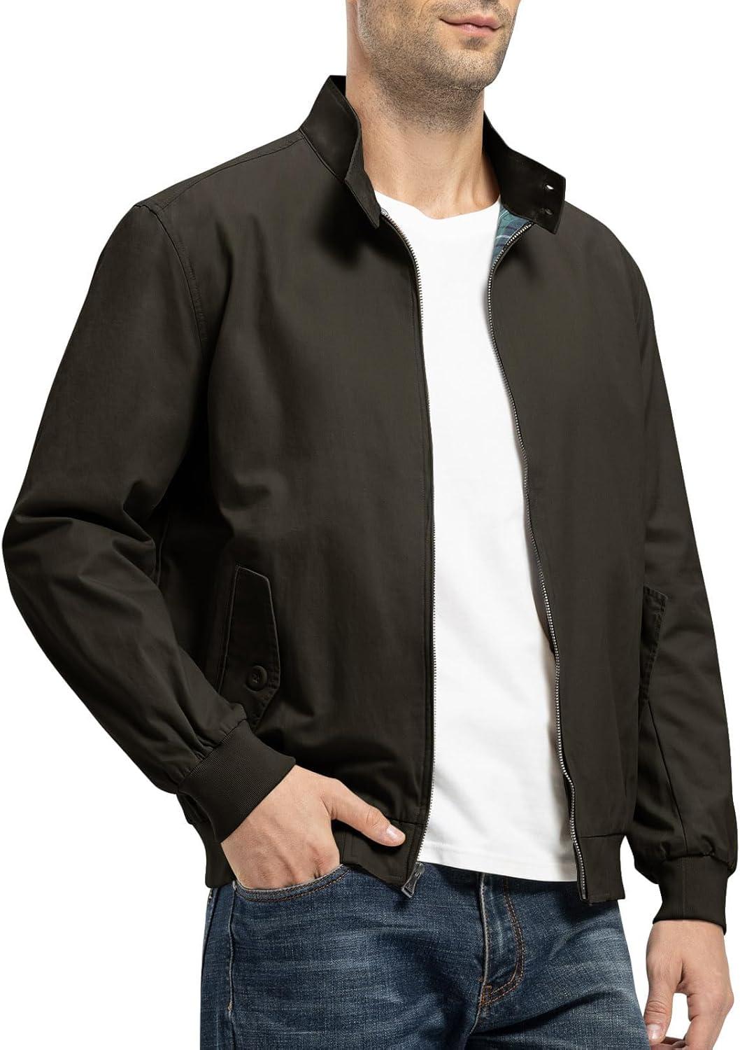 imageTBMPOY Mens Lightweight Cotton Jackets Golf Full Zip Windbreaker Spring Fall Stylish Casual Jackets Work bomberBrown