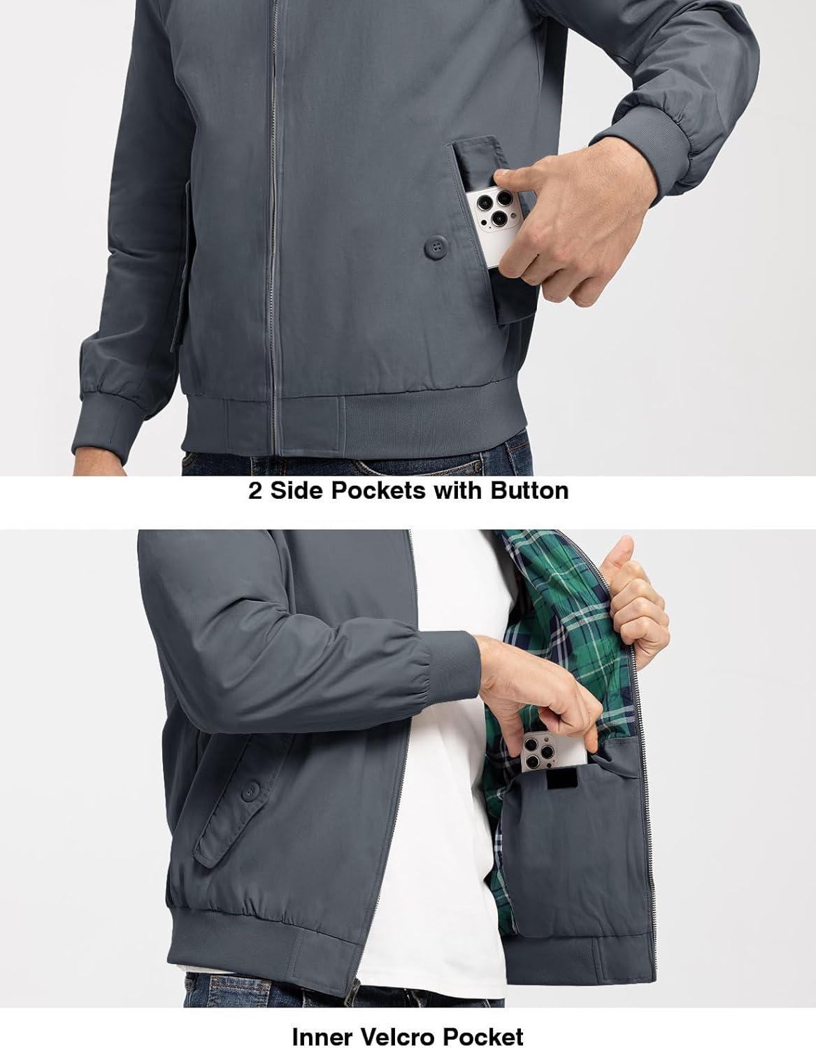 imageTBMPOY Mens Lightweight Cotton Jackets Golf Full Zip Windbreaker Spring Fall Stylish Casual Jackets Work bomberDark Grey