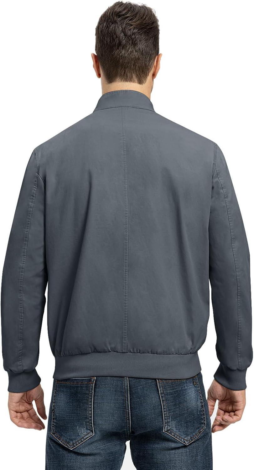 imageTBMPOY Mens Lightweight Cotton Jackets Golf Full Zip Windbreaker Spring Fall Stylish Casual Jackets Work bomberDark Grey