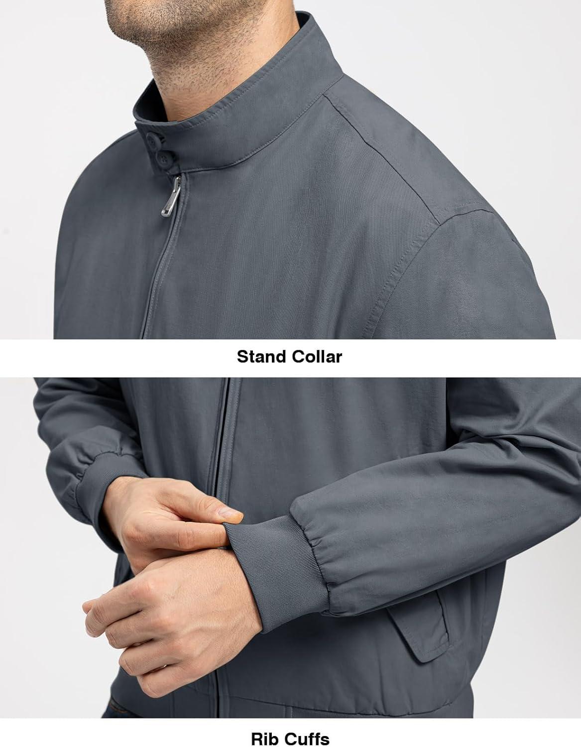 imageTBMPOY Mens Lightweight Cotton Jackets Golf Full Zip Windbreaker Spring Fall Stylish Casual Jackets Work bomberDark Grey