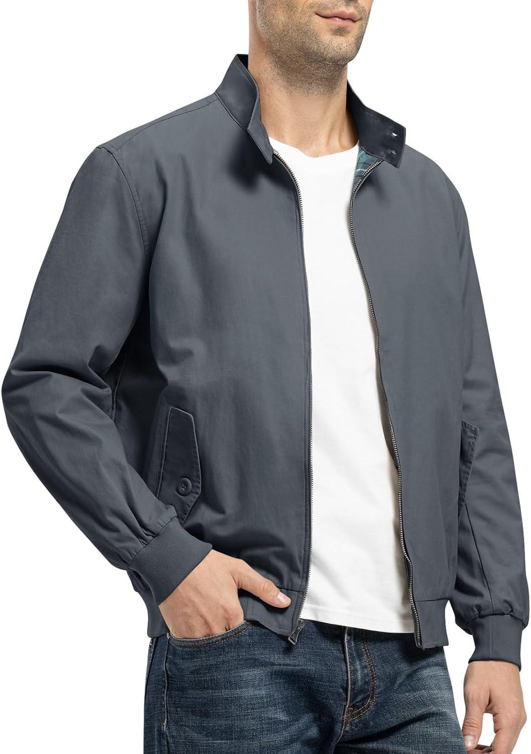 imageTBMPOY Mens Lightweight Cotton Jackets Golf Full Zip Windbreaker Spring Fall Stylish Casual Jackets Work bomberDark Grey