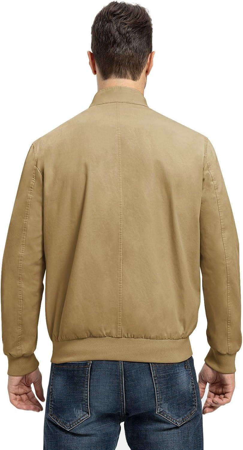 imageTBMPOY Mens Lightweight Cotton Jackets Golf Full Zip Windbreaker Spring Fall Stylish Casual Jackets Work bomberDark Khaki