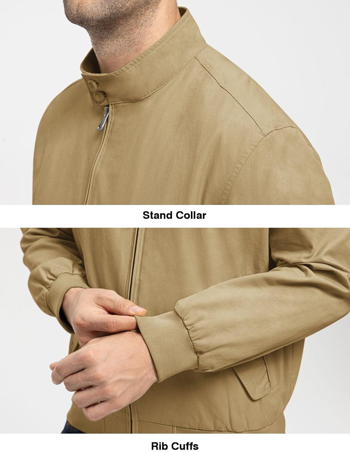 imageTBMPOY Mens Lightweight Cotton Jackets Golf Full Zip Windbreaker Spring Fall Stylish Casual Jackets Work bomberDark Khaki