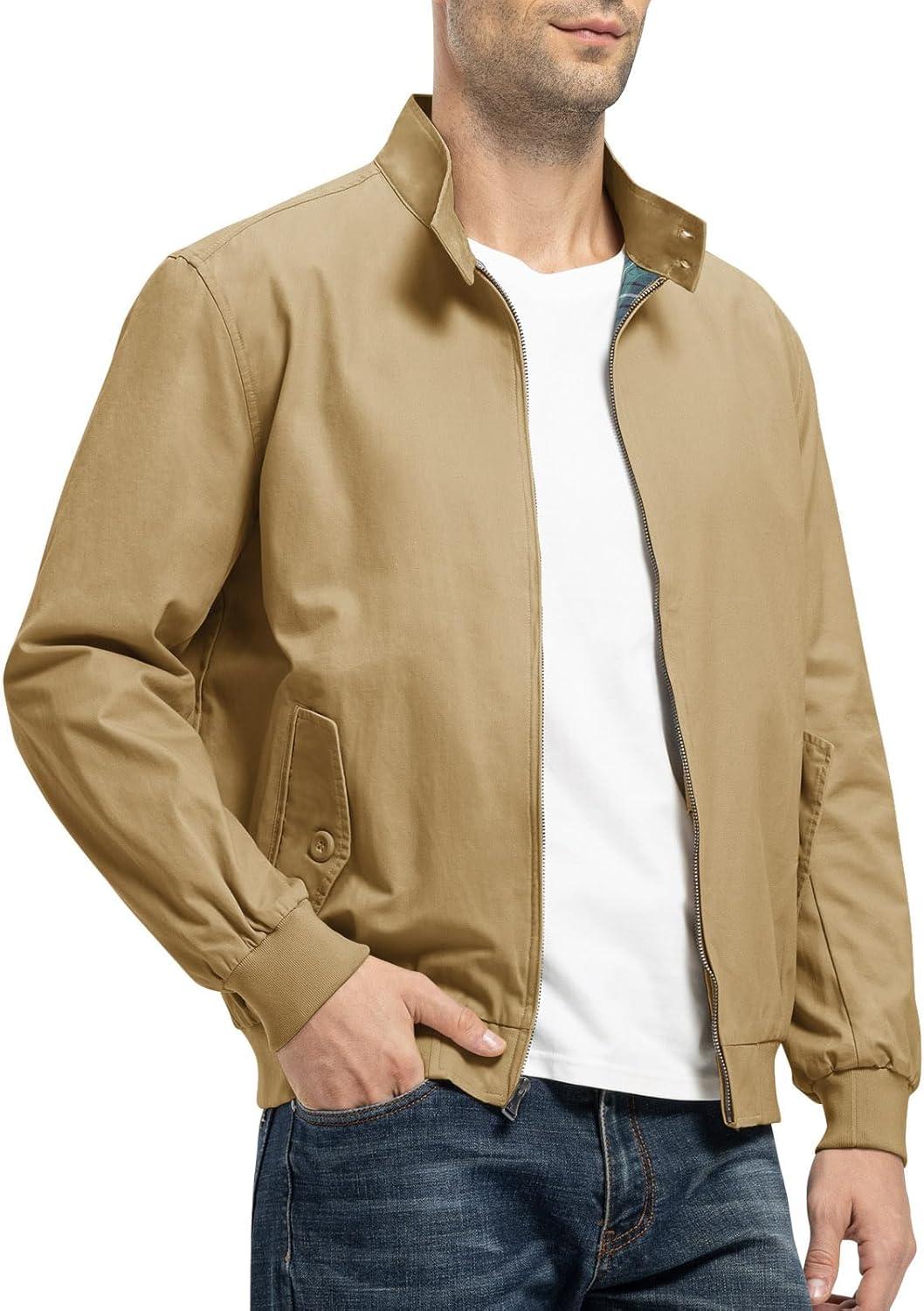 imageTBMPOY Mens Lightweight Cotton Jackets Golf Full Zip Windbreaker Spring Fall Stylish Casual Jackets Work bomberDark Khaki