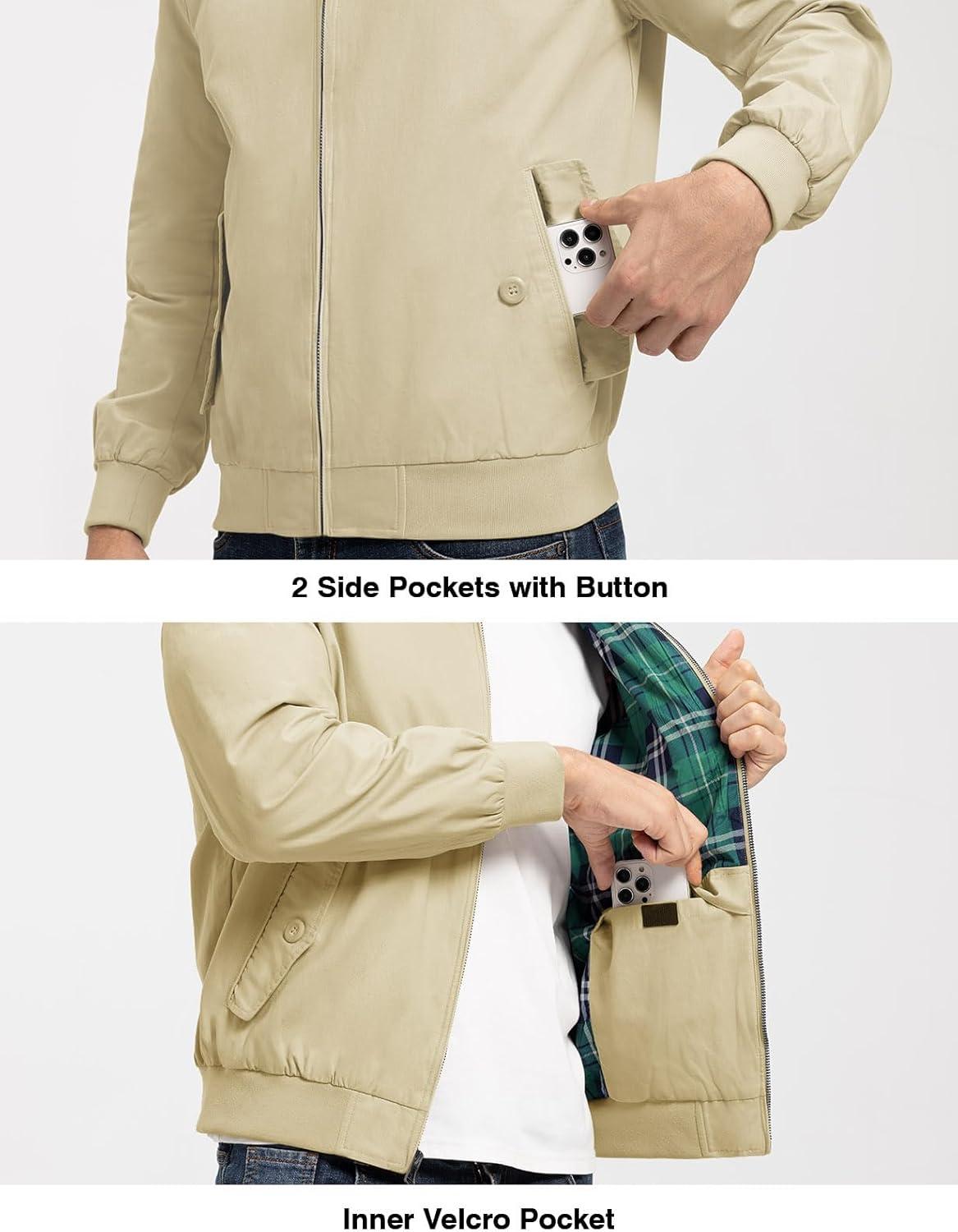 imageTBMPOY Mens Lightweight Cotton Jackets Golf Full Zip Windbreaker Spring Fall Stylish Casual Jackets Work bomberLight Khaki