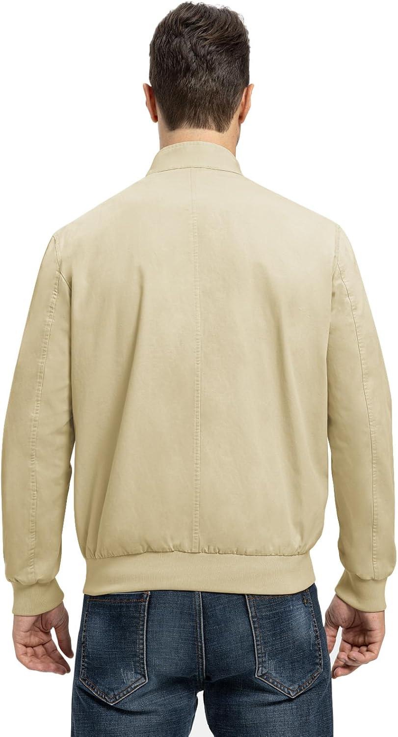 imageTBMPOY Mens Lightweight Cotton Jackets Golf Full Zip Windbreaker Spring Fall Stylish Casual Jackets Work bomberLight Khaki