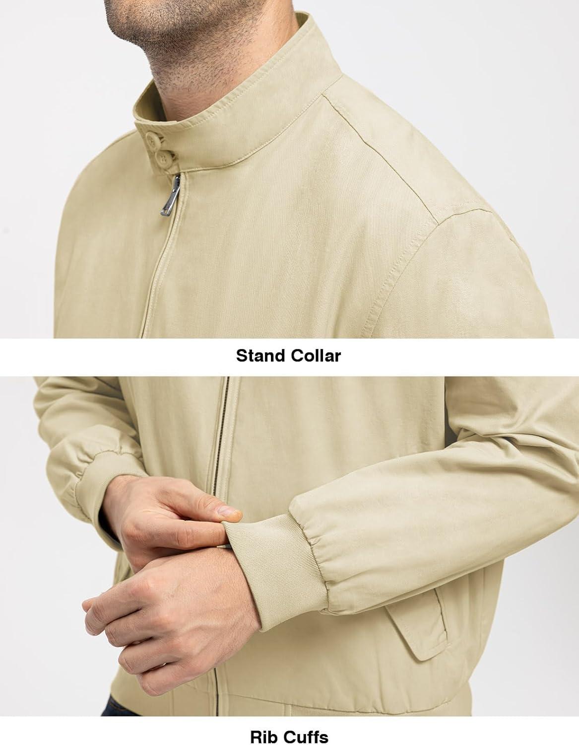 imageTBMPOY Mens Lightweight Cotton Jackets Golf Full Zip Windbreaker Spring Fall Stylish Casual Jackets Work bomberLight Khaki