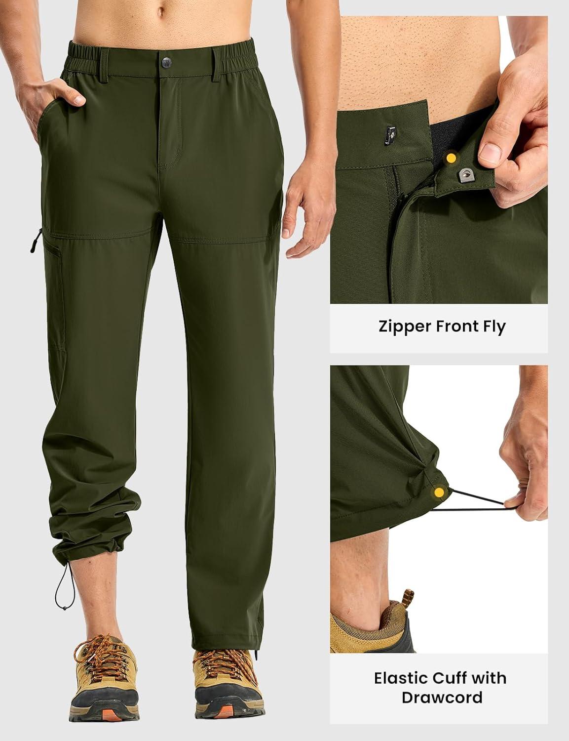 imageTBMPOY Mens Lightweight Hiking Pants Quick Dry 4 Pockets Stretch Water Resistant Travel Fishing Convertible Zip Cargo JoggerArmy Green