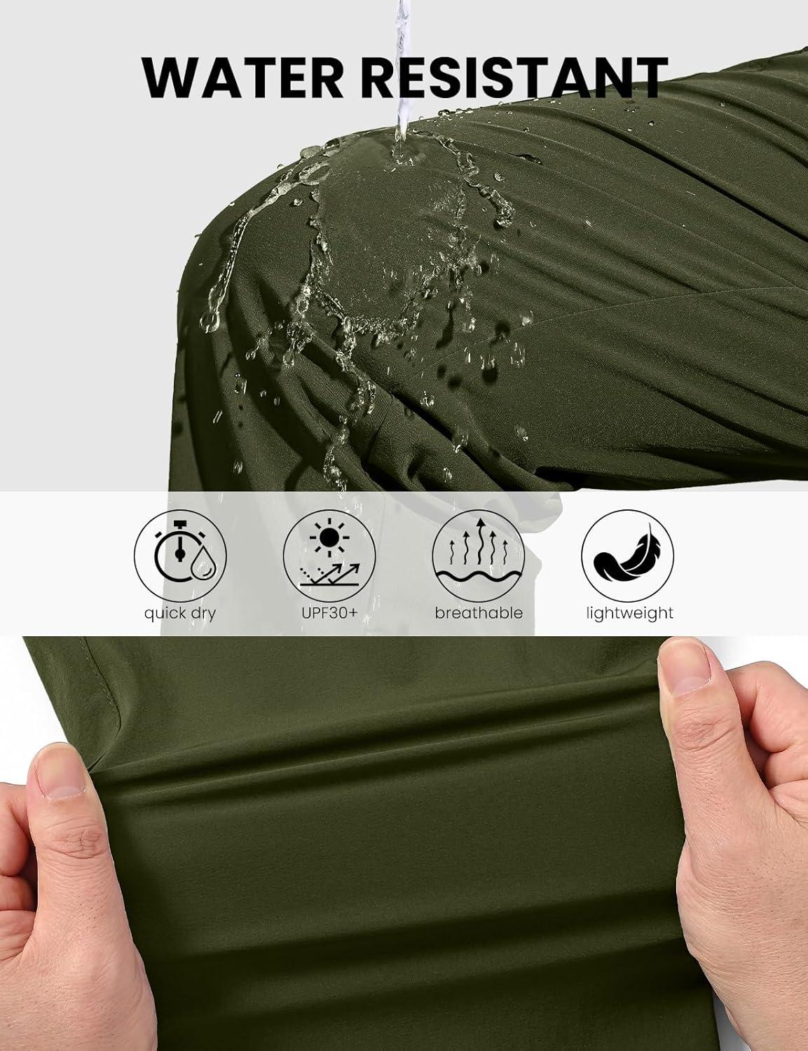 imageTBMPOY Mens Lightweight Hiking Pants Quick Dry 4 Pockets Stretch Water Resistant Travel Fishing Convertible Zip Cargo JoggerArmy Green
