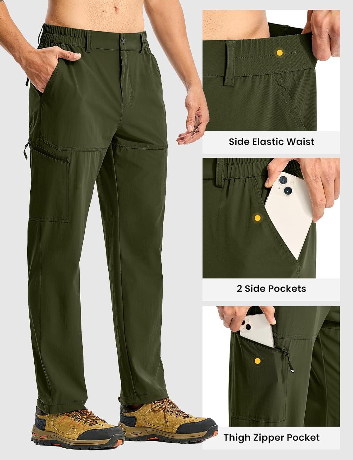imageTBMPOY Mens Lightweight Hiking Pants Quick Dry 4 Pockets Stretch Water Resistant Travel Fishing Convertible Zip Cargo JoggerArmy Green
