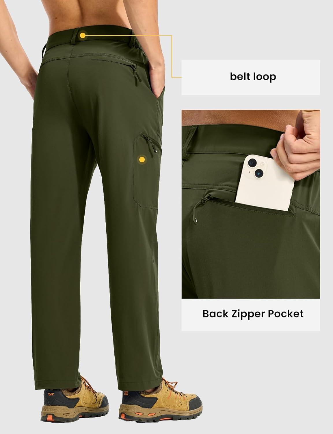 imageTBMPOY Mens Lightweight Hiking Pants Quick Dry 4 Pockets Stretch Water Resistant Travel Fishing Convertible Zip Cargo JoggerArmy Green